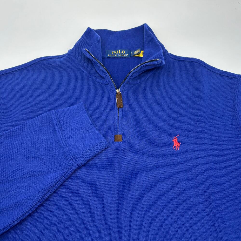 Polo Ralph Lauren Large Blue 1/4 Zip Cotton‎ Pullover Long Sleeve Sweater
